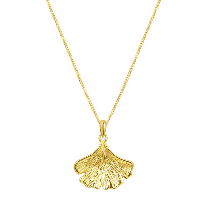 Collar Colgante Hoja de Ginkgo Plata de Ley 925 en Oro