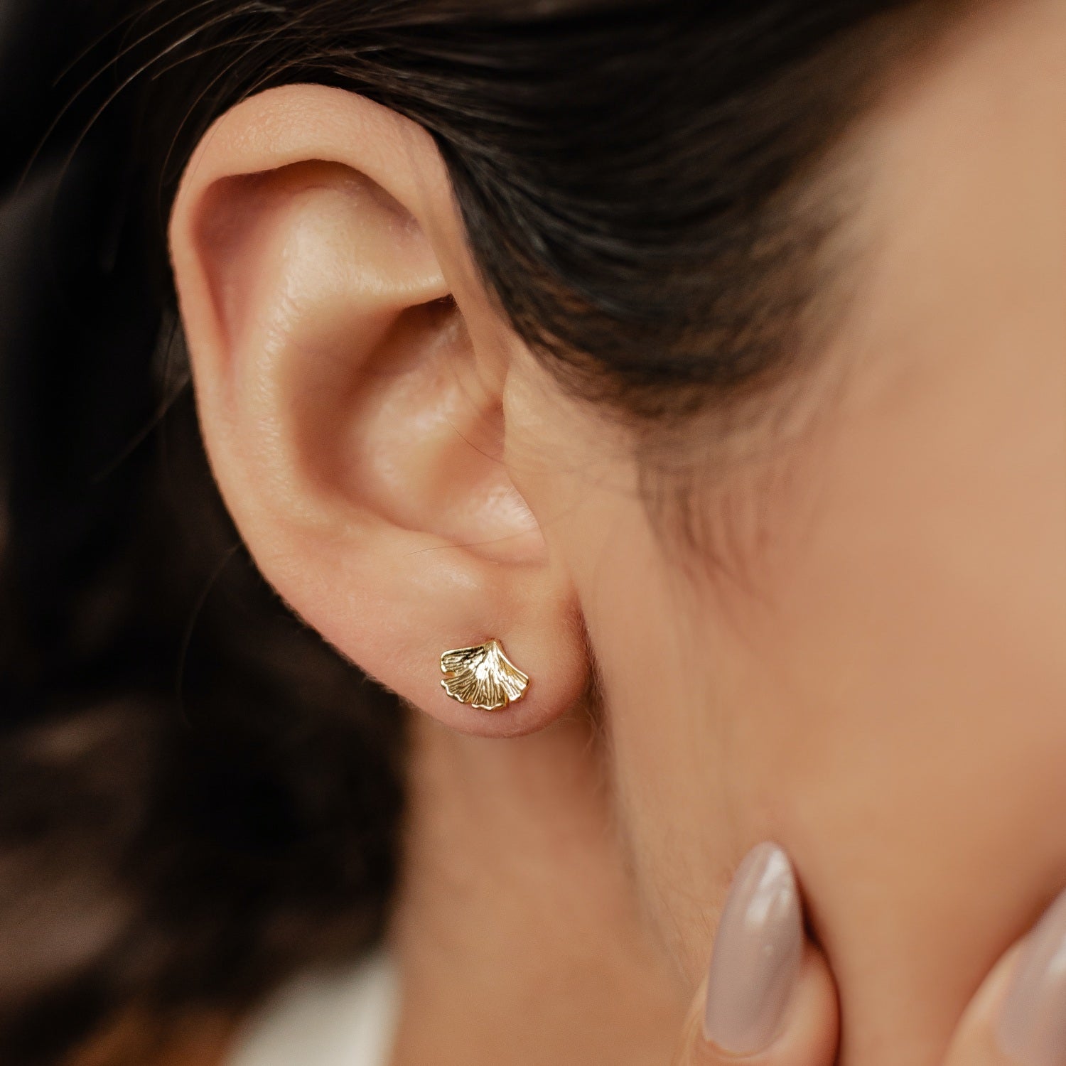 Pendientes de Botón Hoja Ginkgo Plata de Ley 925