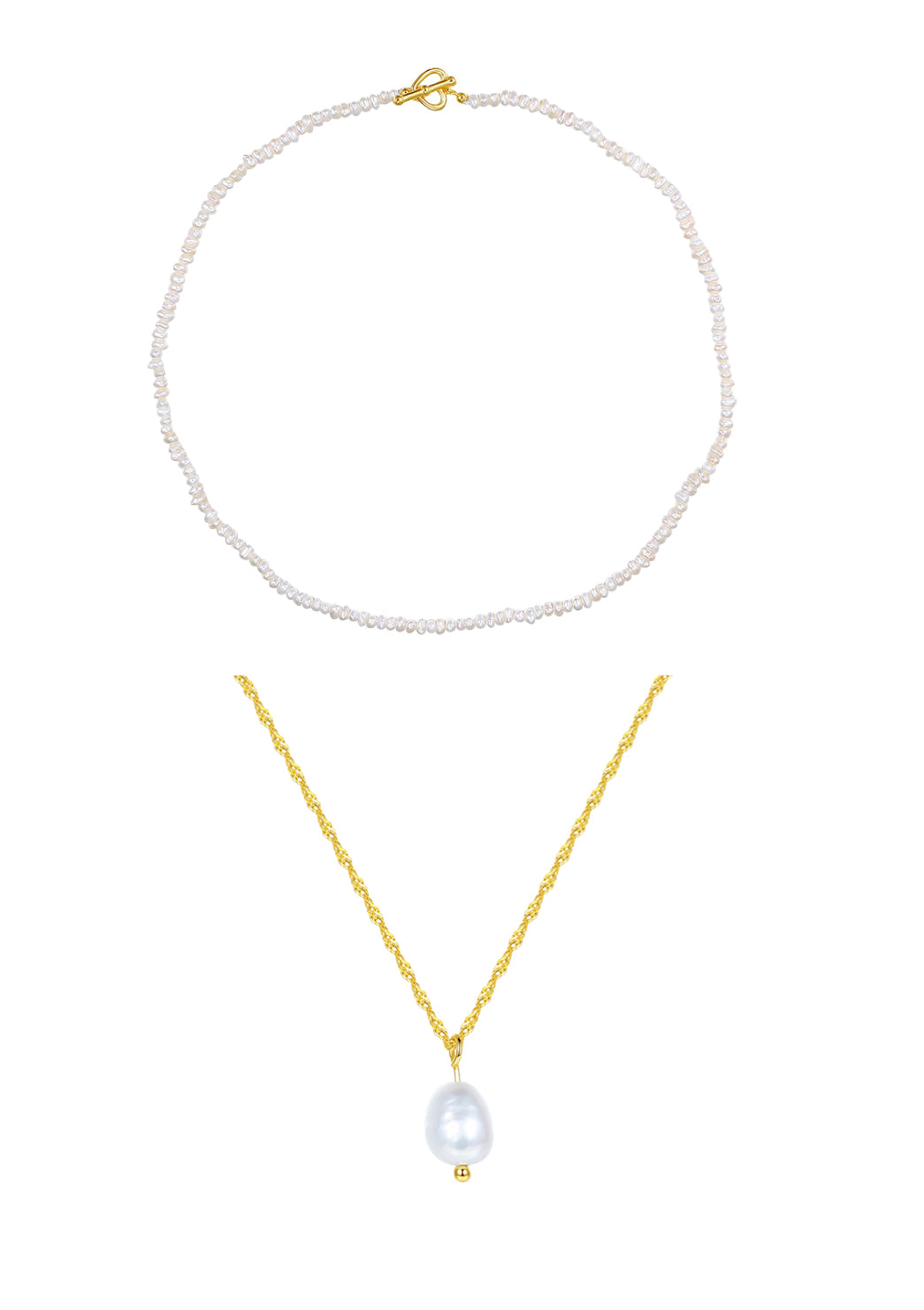 Conjunto de Collares con Perla Plata de Ley 925 en Oro