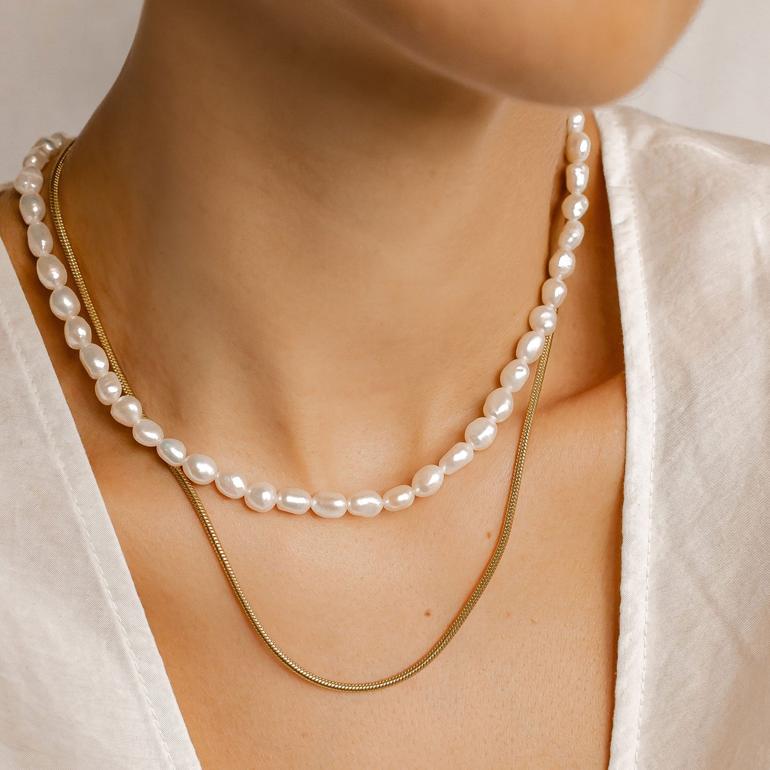 Collier Perle Grace Argent Sterling en Or