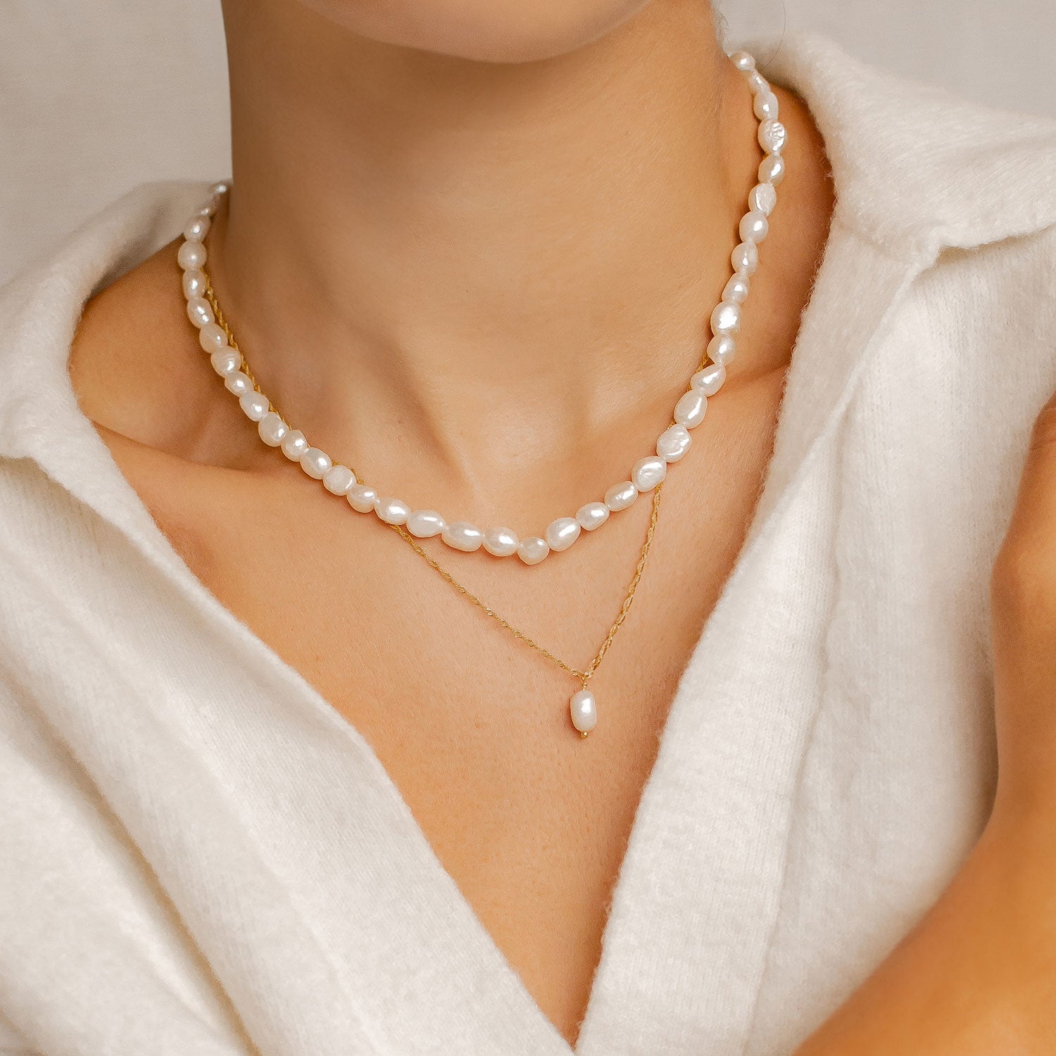 Collier Perle Grace Argent Sterling en Or