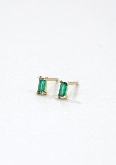 Green Baguette Gemstone Stud Earrings Sterling Silver Gold