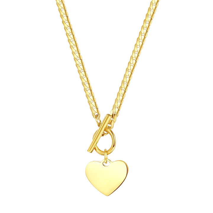 Collier Breloque Coeur Chaîne T-Barre en Or