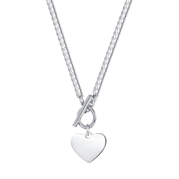 Collar de Cadena Barra T con Dije de Corazón en Plata