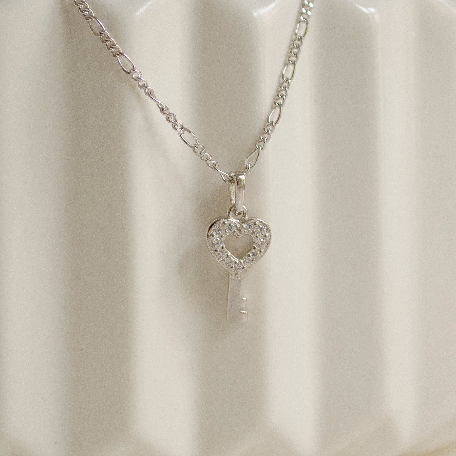 Heart Key Pendant Necklace Sterling Silver