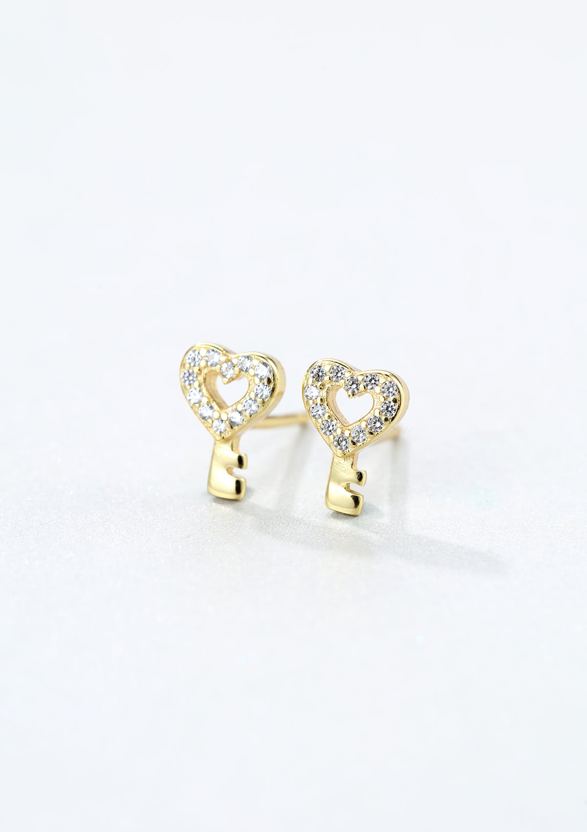 Heart Key Stud Earrings Sterling Silver Gold