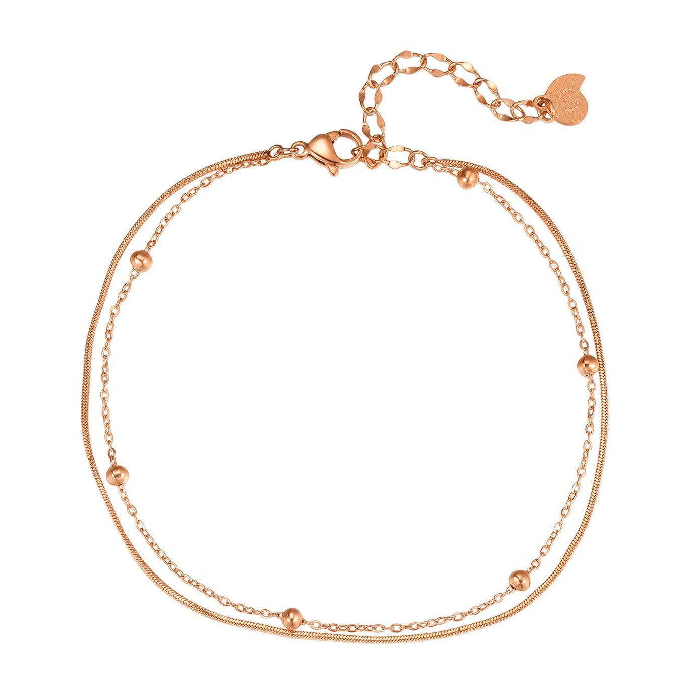 Layered Bobble Chain Anklet Rose Gold