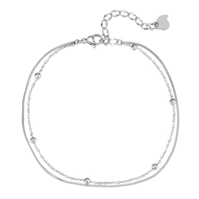 Layered Bobble Chain Anklet Silver