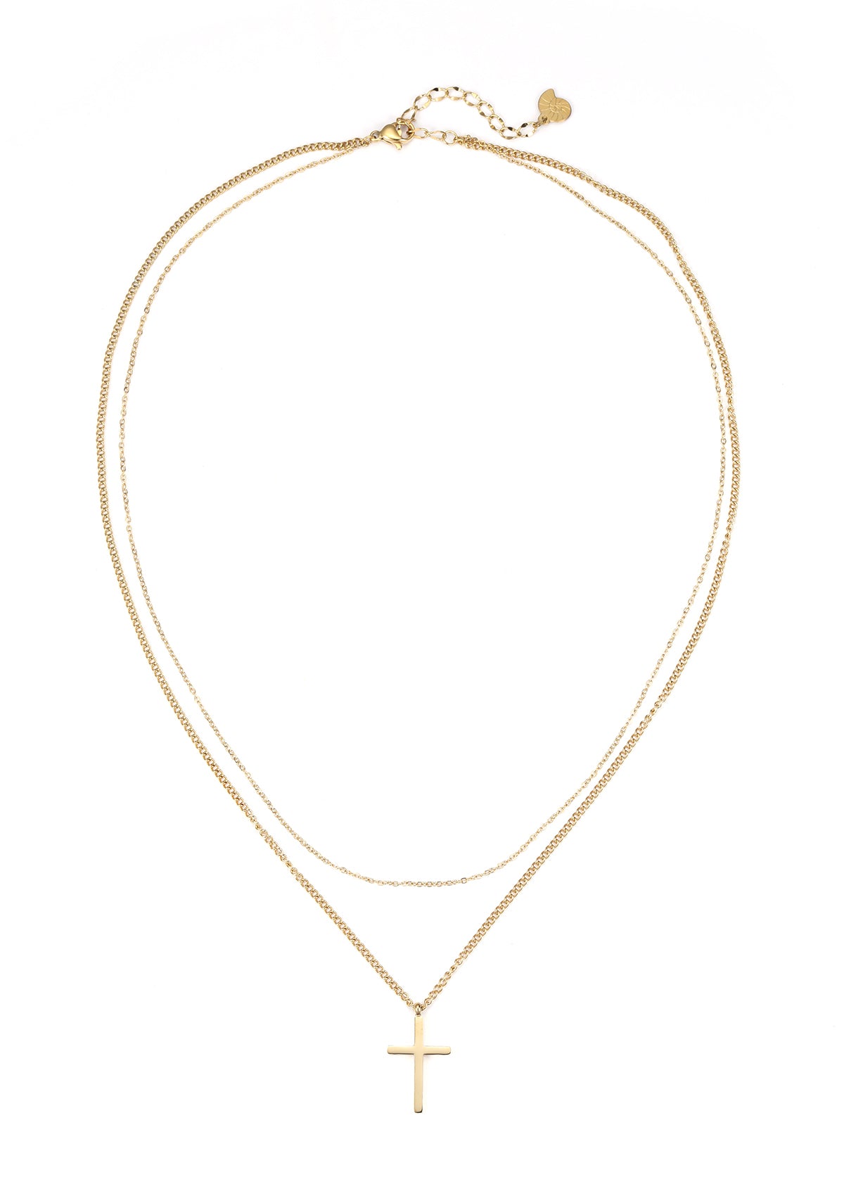 Collar a Capas con Cruz en Oro