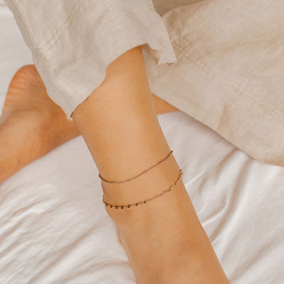 Layered Curb and Bobble Chain Anklet Rose Gold