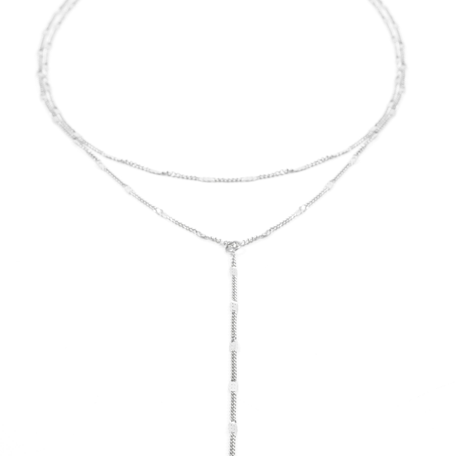 Layered Y Necklace Silver