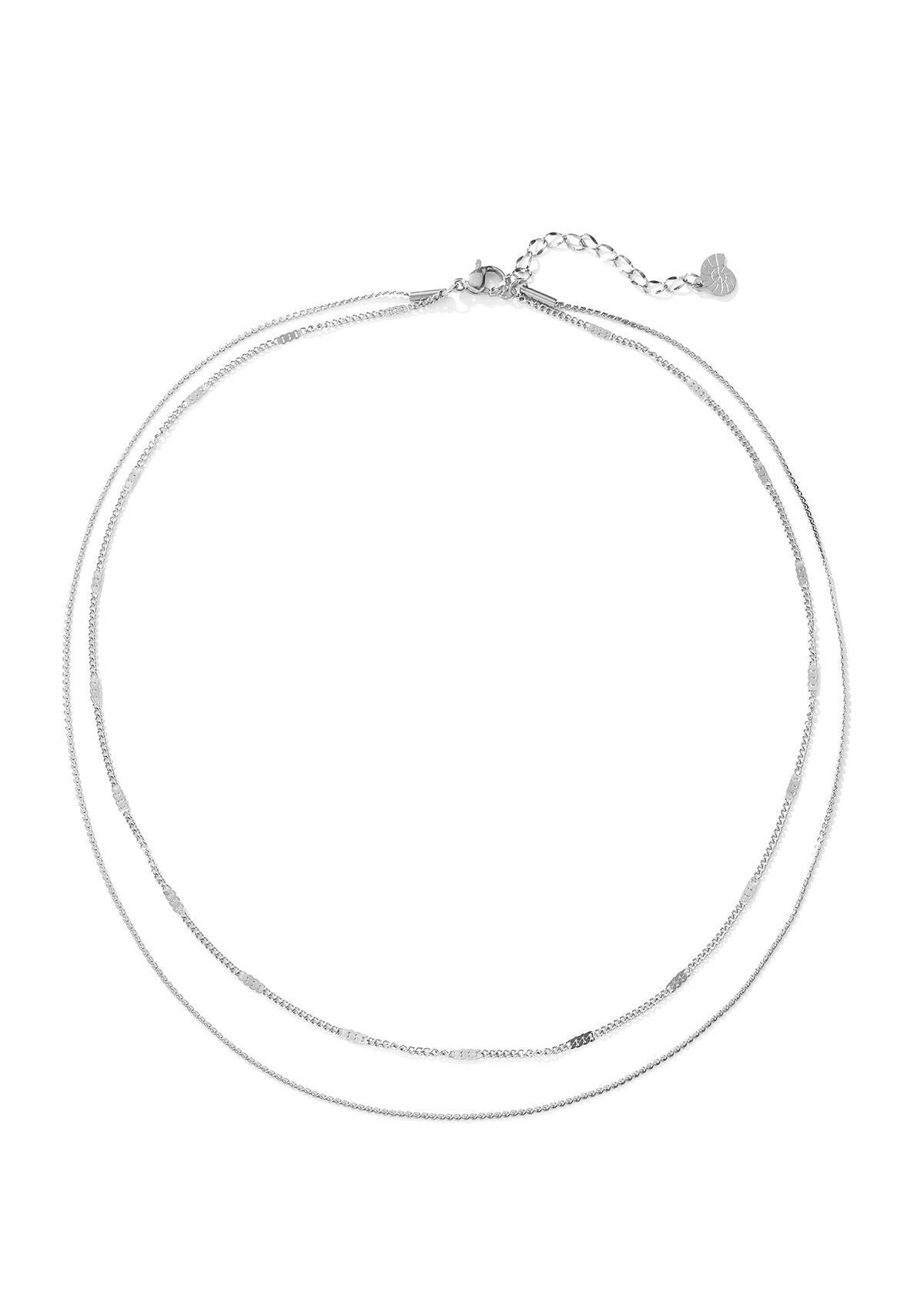 Mixed Cable and Bead Chain Necklace Silver