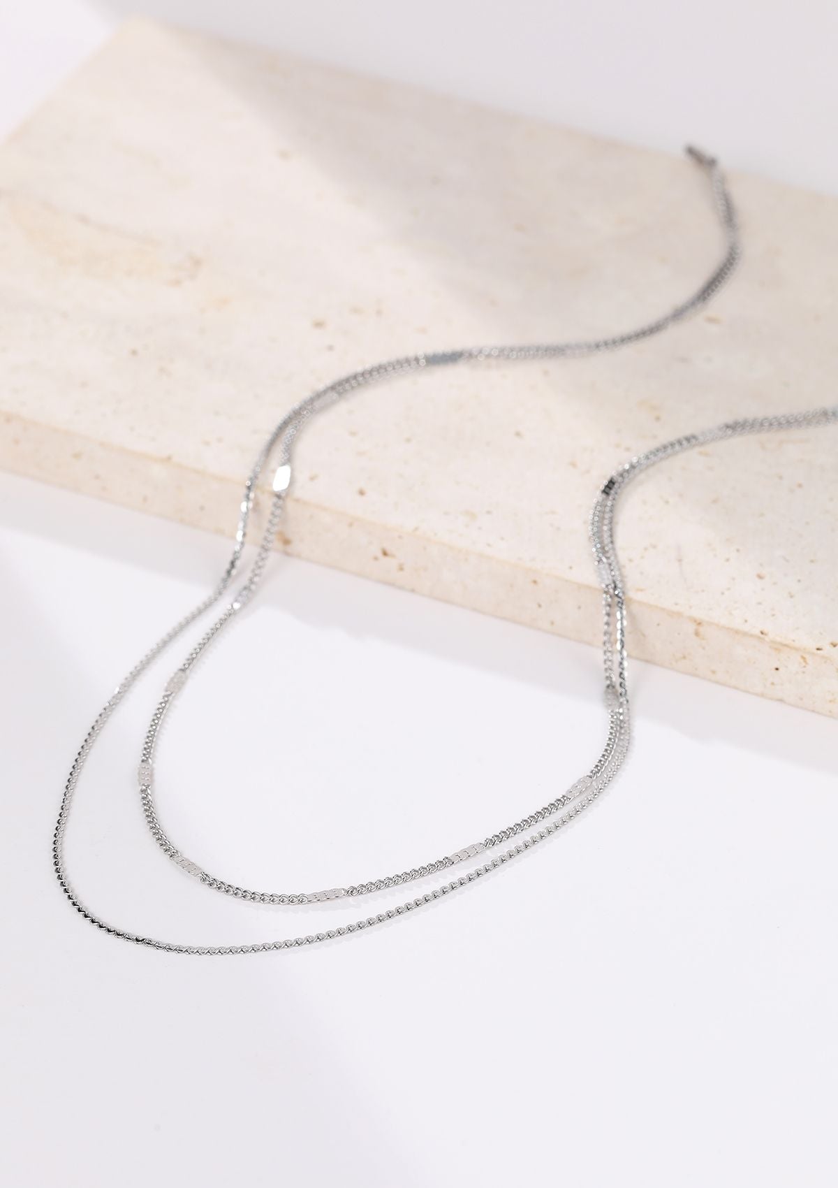 Mixed Cable and Bead Chain Necklace Silver