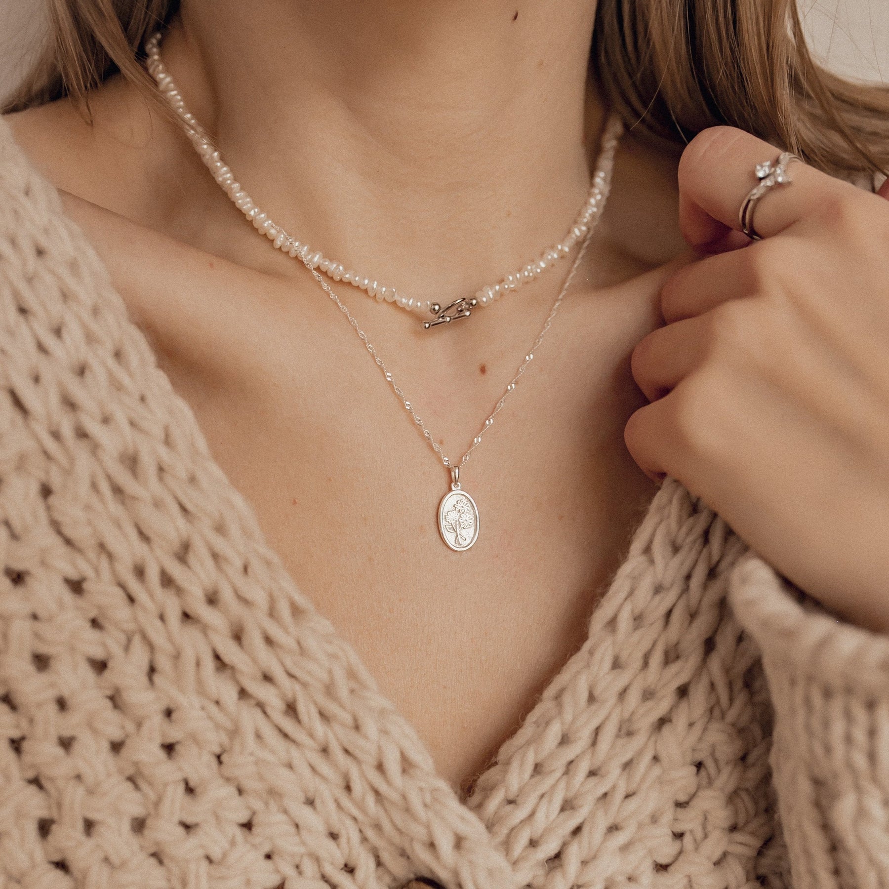 Pendentif Marguerite Ovale Argent Sterling