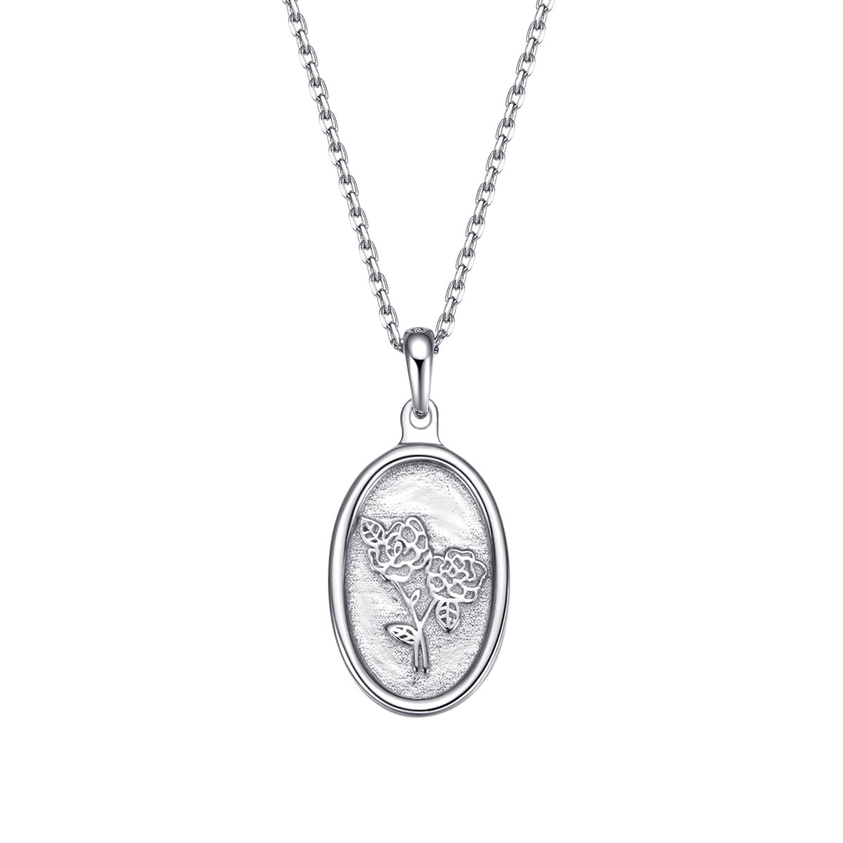 Oval Rose Pendant Necklace Sterling Silver