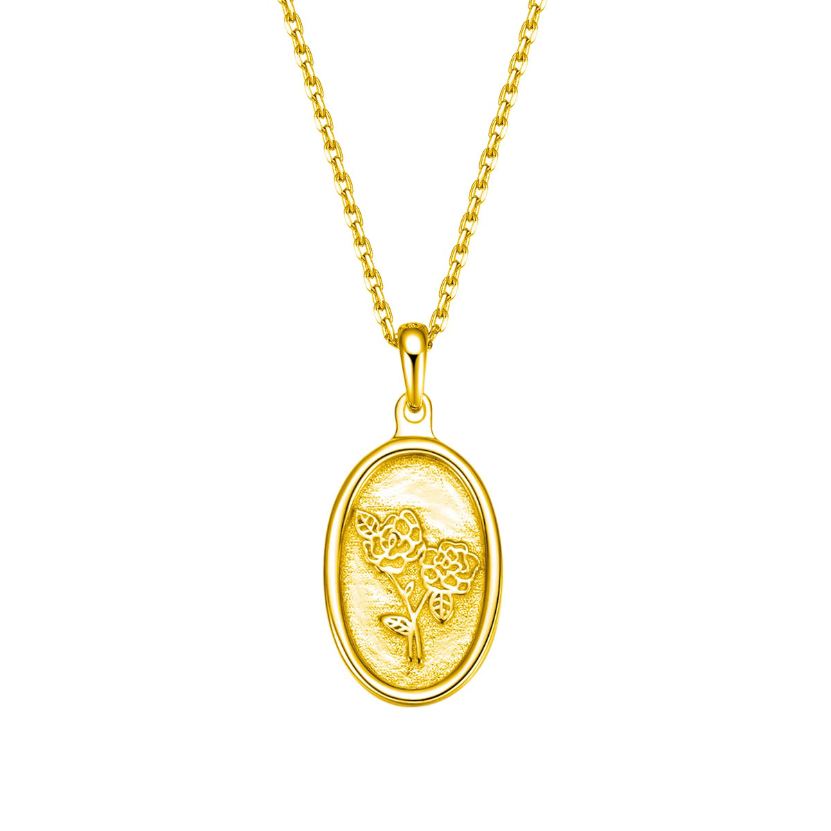 Oval Rose Pendant Necklace Sterling Silver Gold