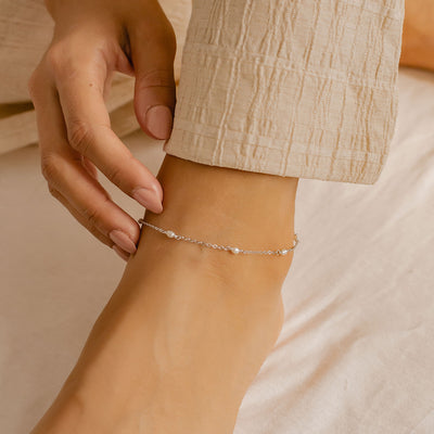 Perlen Fußkette Sterlingsilber