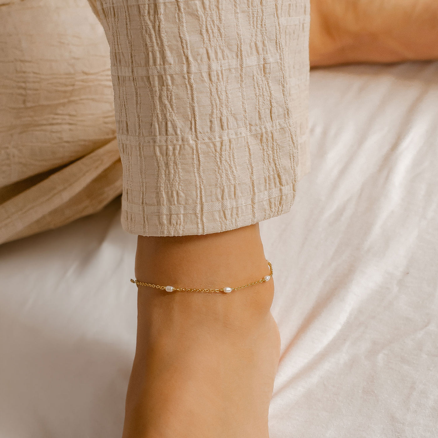 Perlen Fußkette Gold Sterlingsilber