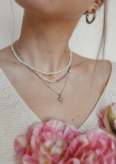 Pearl Heart Sterling Silver Clasp Choker Necklace