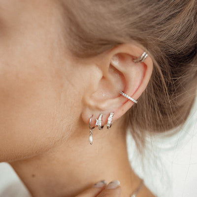 Pearl Huggie Earrings Sterling Silver