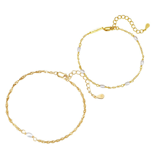 Pearl Layering Bracelets Set Sterling Silver