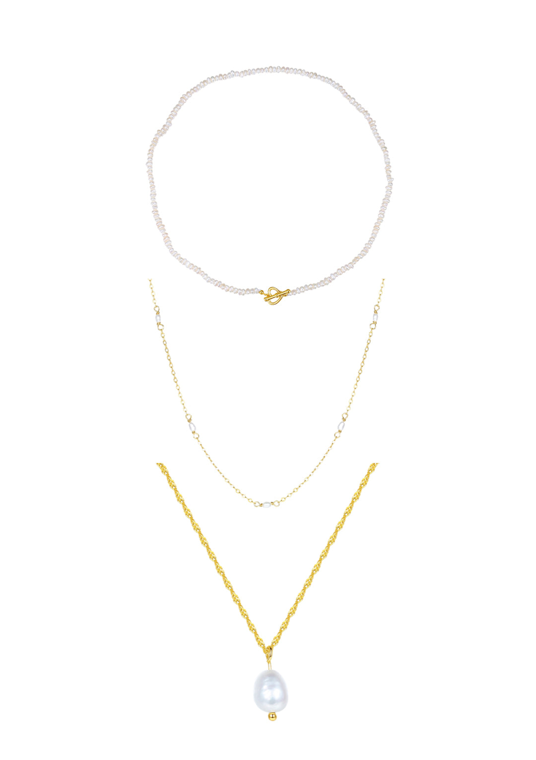 Ensemble Colliers Multi Rangs Perle Argent Sterling en Or