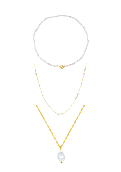 Pearl Layering Necklaces Set Gold Sterling Silver