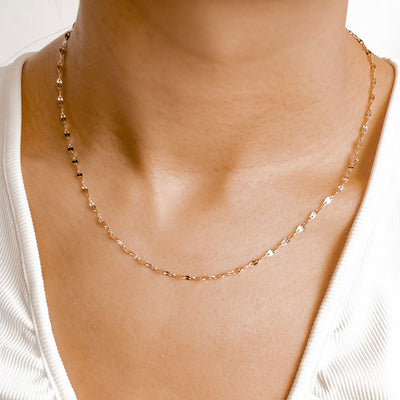 Flattened Rolo Chain Necklace Rose Gold