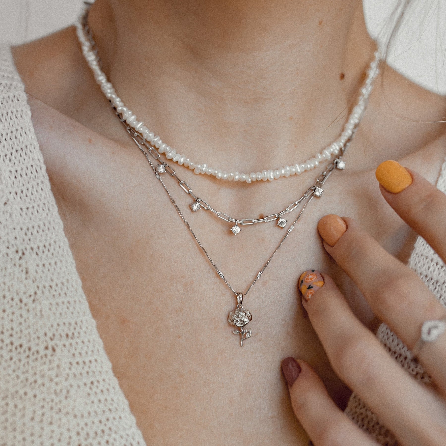 Collier Pendentif Rose Argent Sterling