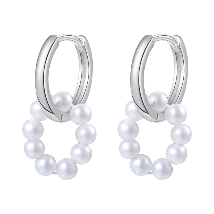 Pendientes de Aro Charm Perla Redonda en Plata de Ley 925