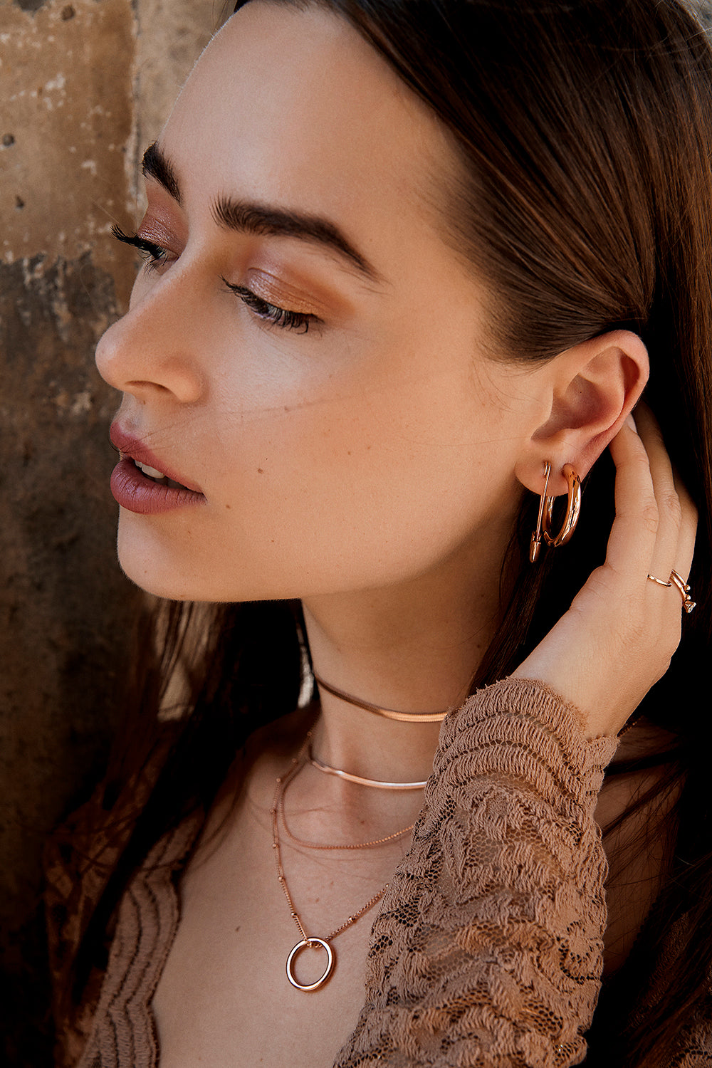 Pendientes de Imperdible en Oro Rosa