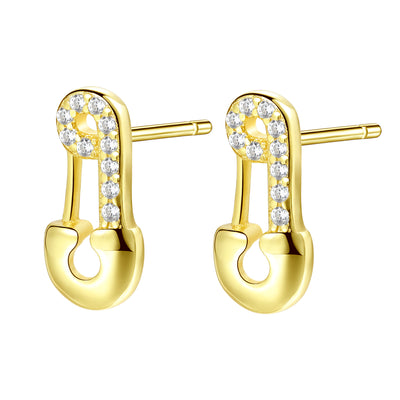 Safety Pin Stud Earrings Sterling Silver Gold