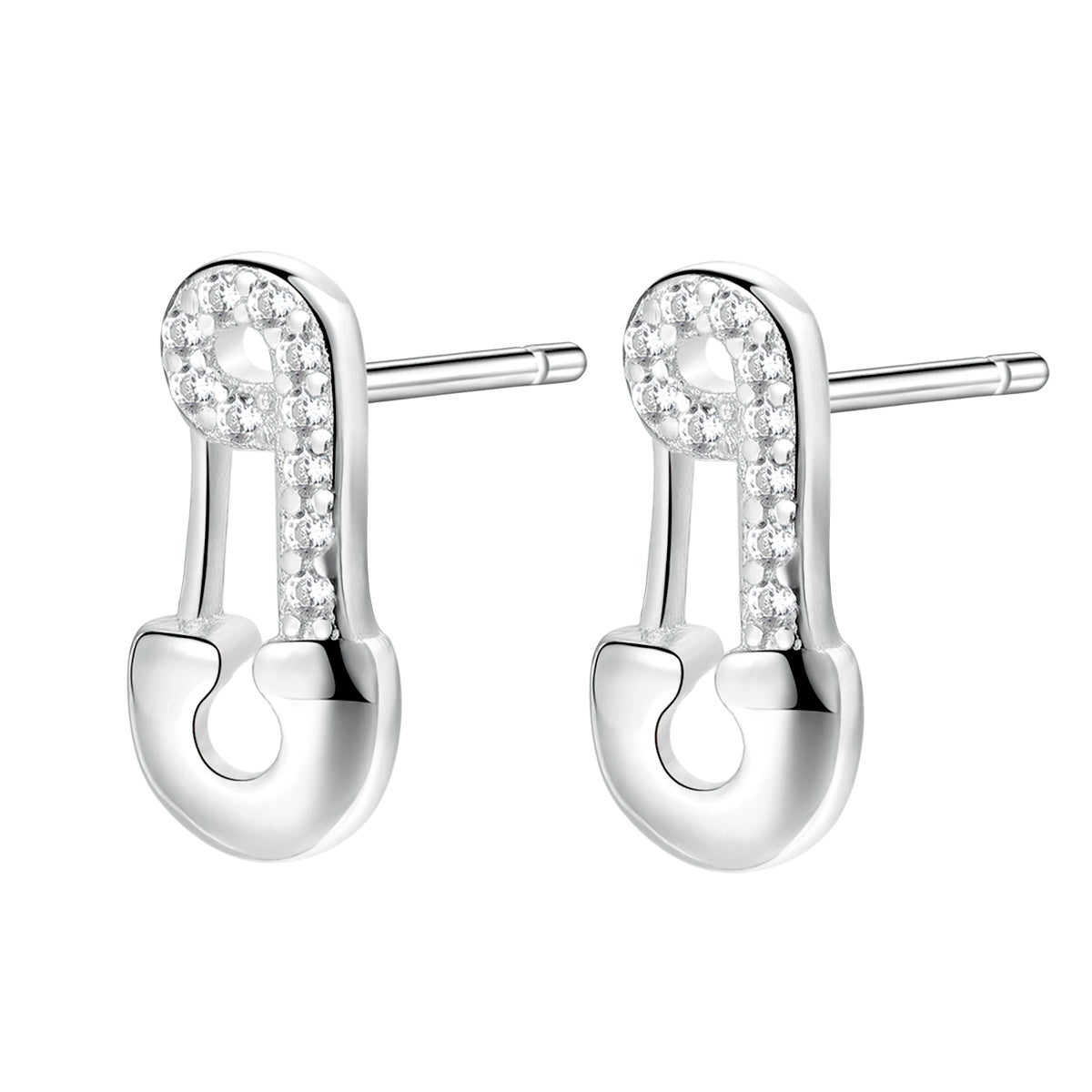 Safety Pin Stud Earrings Sterling Silver
