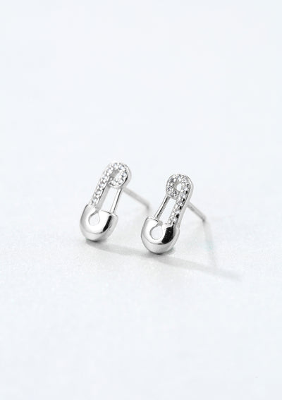 Safety Pin Stud Earrings Sterling Silver