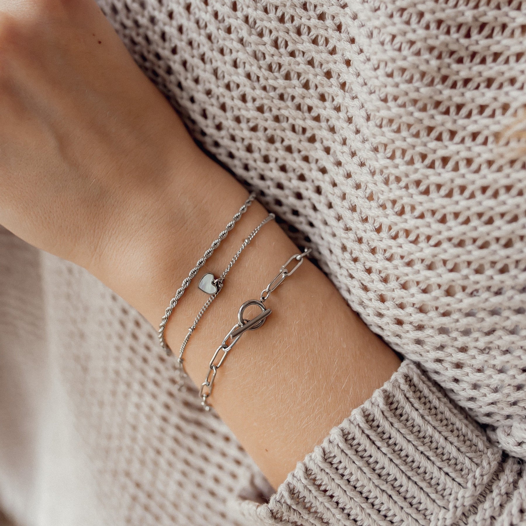 Muschelschale Herz Armband in Silberfarbe