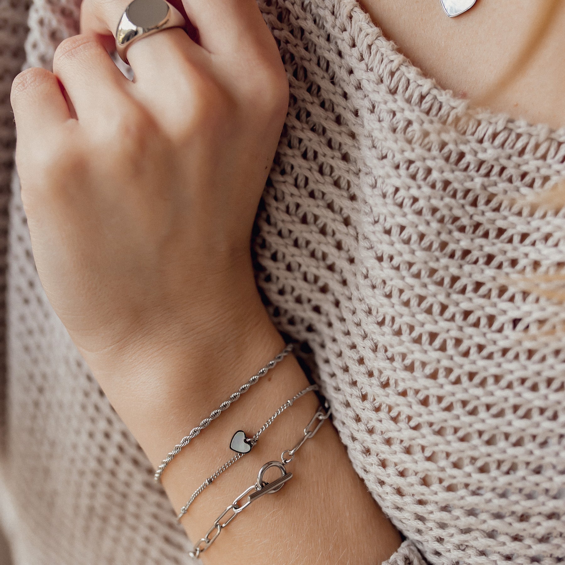 Muschelschale Herz Armband in Silberfarbe