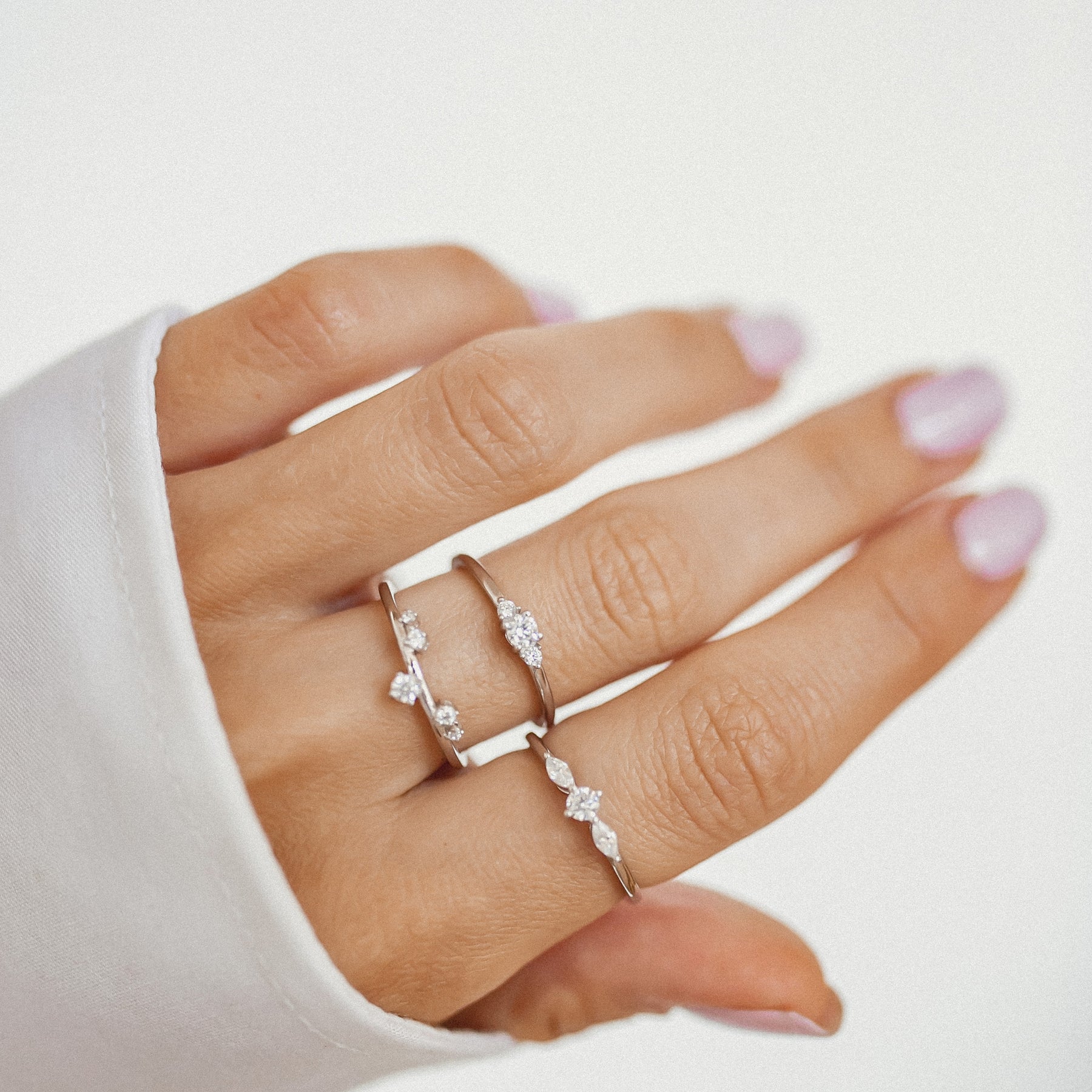 Anillo Triple Gema Banda Fina Plata de Ley 925