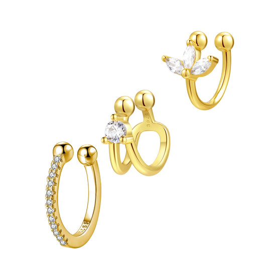 Solitaire Ear Cuff Set of 3 Sterling Silver