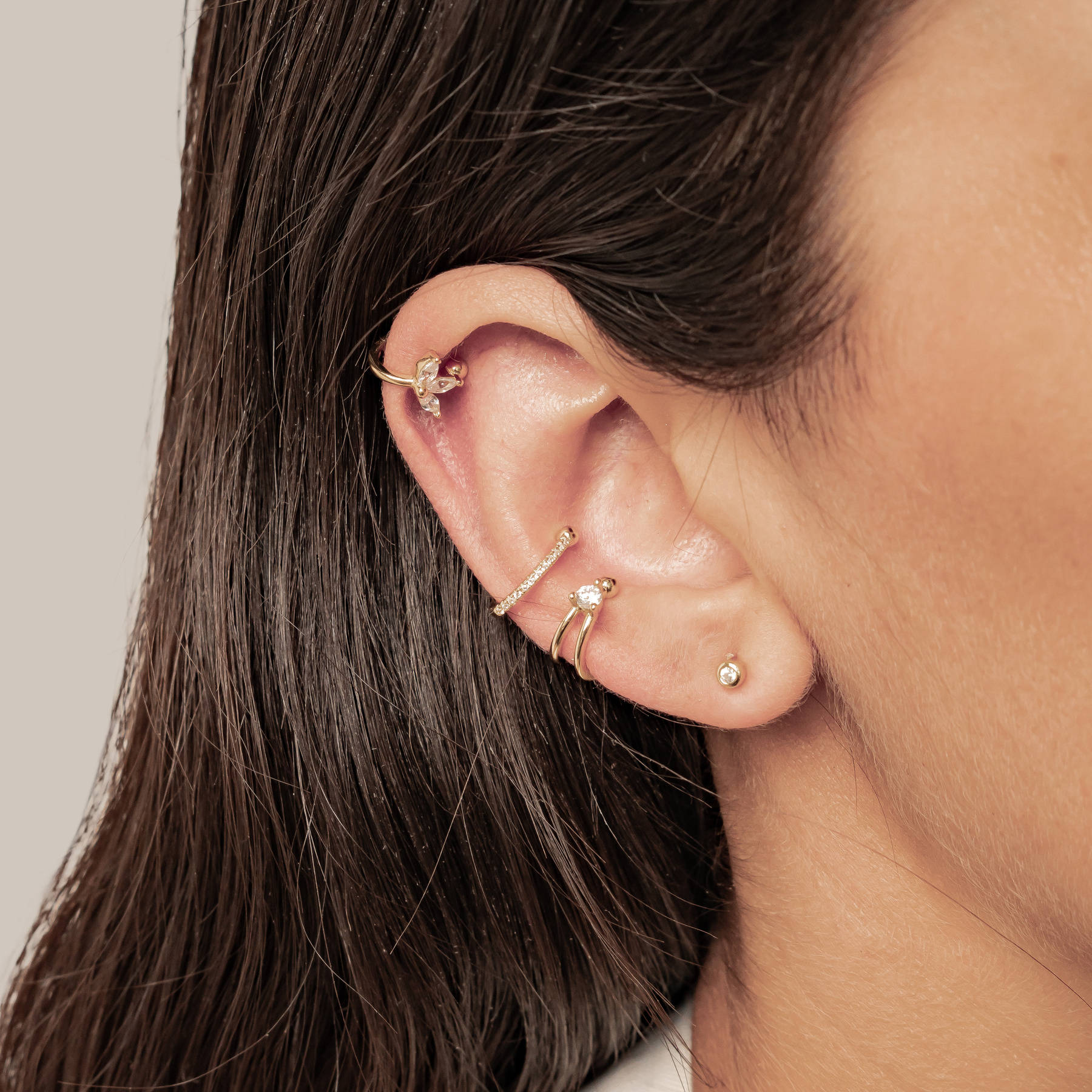 Solitaire Ear Cuff Set of 3 Sterling Silver