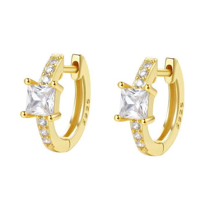 Pendientes Huggie Gema Cuadrada de Plata de Ley 925 en Oro