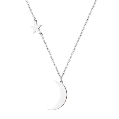 Star and Moon Pendant Necklace Silver