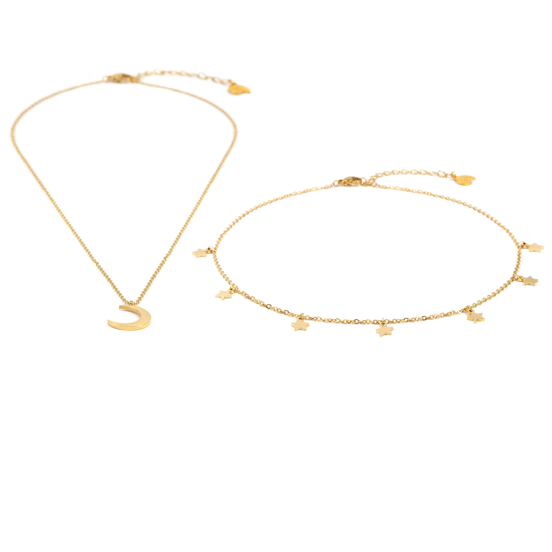 Stern Choker Mond Kette Schmuckset in Goldfarbe