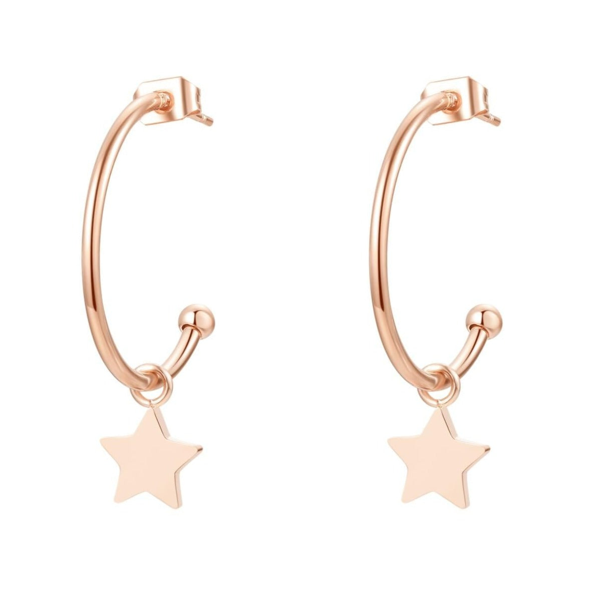 Star Hoop Earrings Rose Gold
