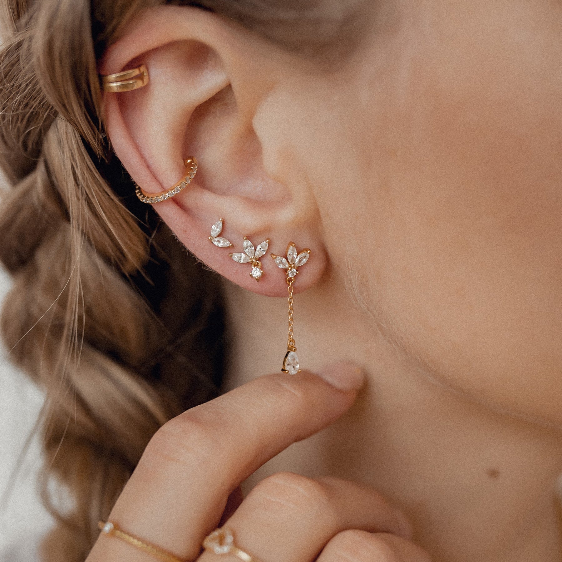 Teardrop Stud Earrings Sterling Silver Gold