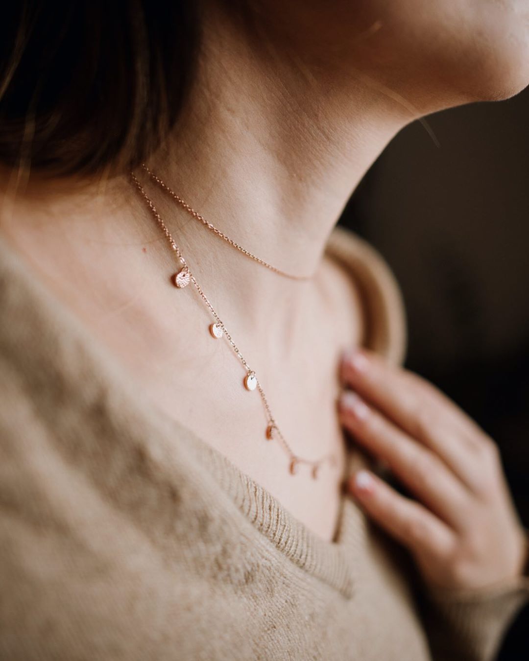 Kette Strukturierter Kreis in Roségold
