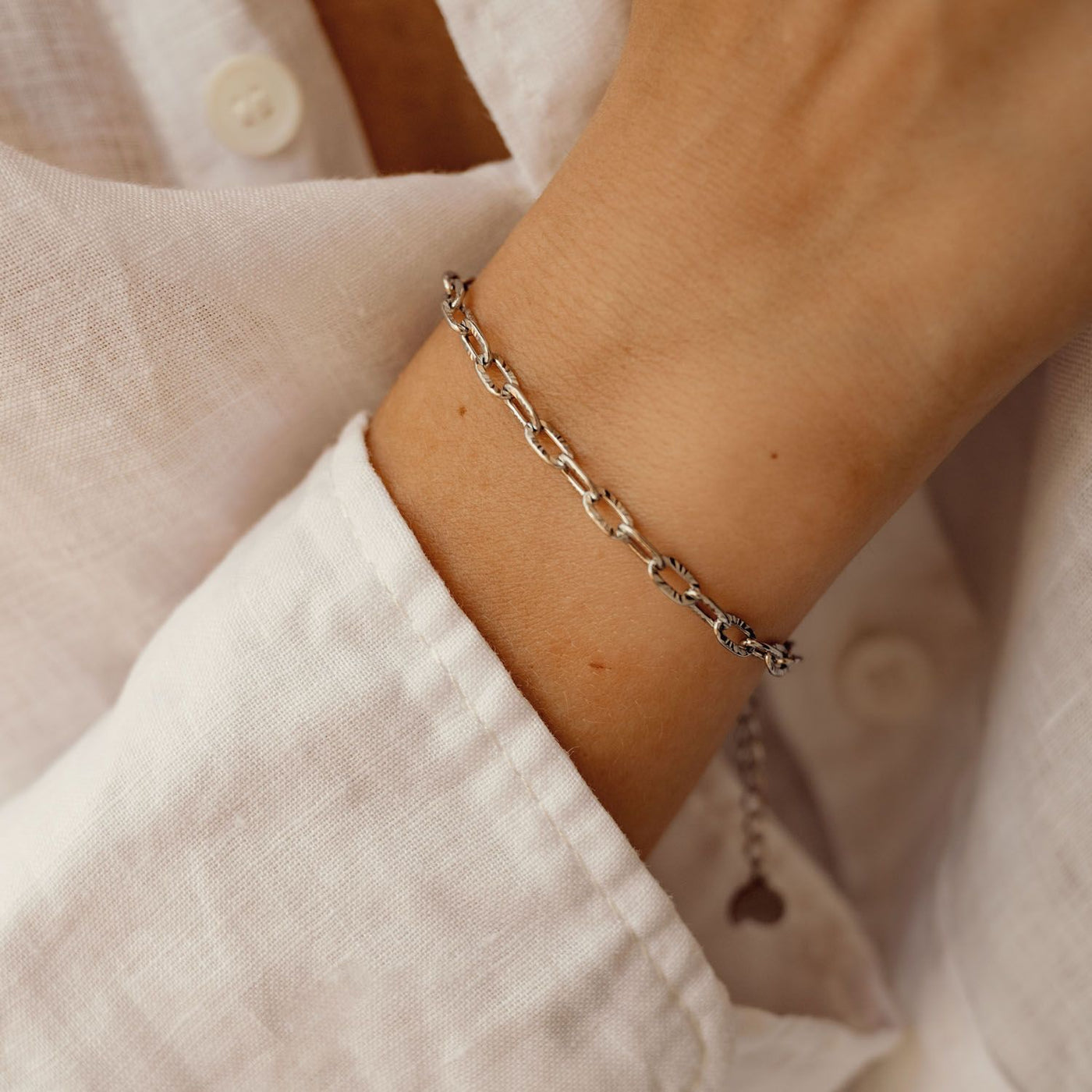 Textured Link Chain Bracelet Silver