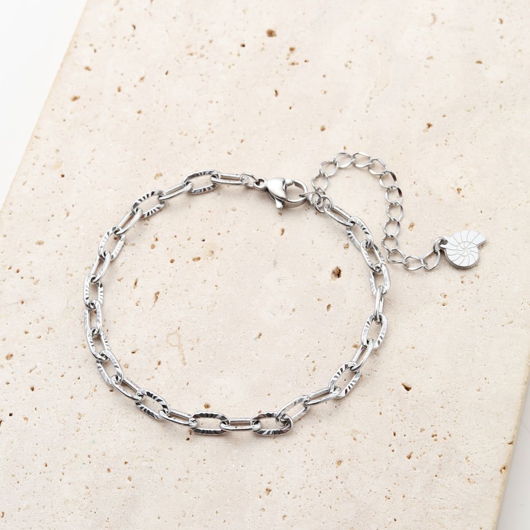 Textured Link Chain Bracelet Silver