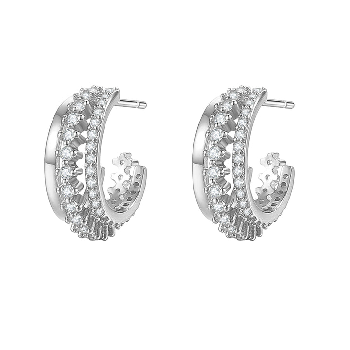 Triple Hoop Fan Gemstones Earrings Sterling Silver