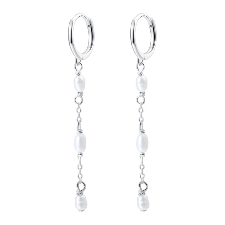 Pendientes Aro Triple Perla Plata de Ley 925