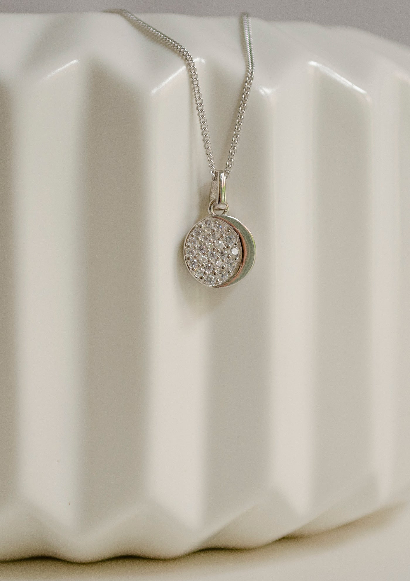 Zirconia Moon Pendant Necklace Sterling Silver